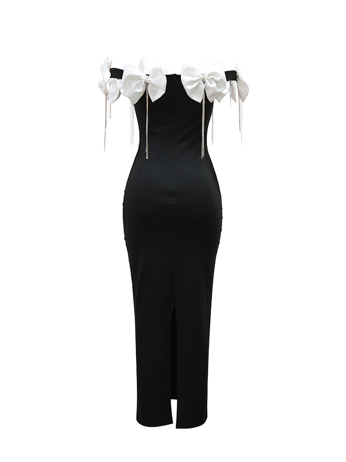 Sleeveless Bowknot Crystal Chain Slit Maxi Dress