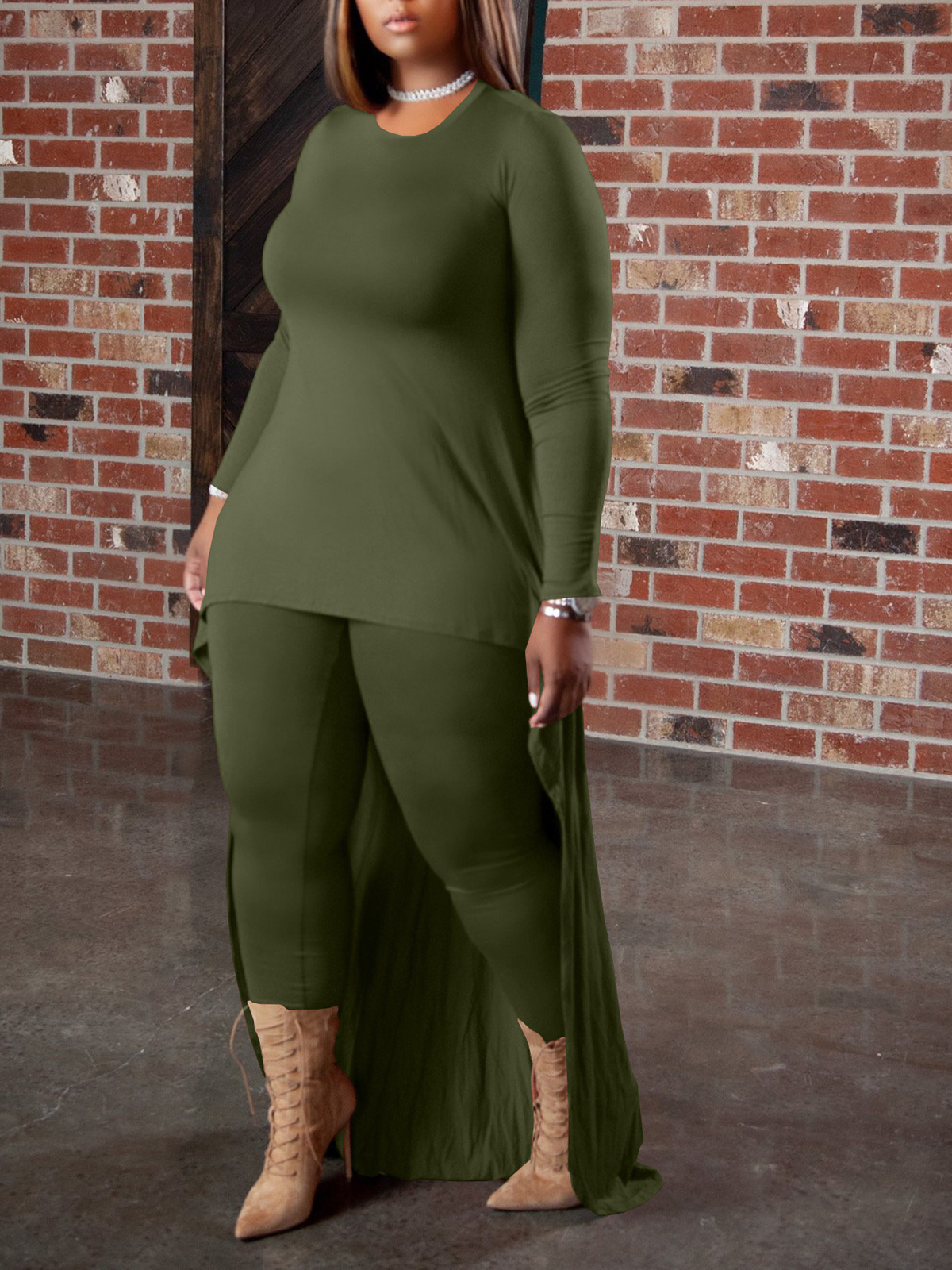 Irregular Top and Skinny Pants Two-Piece Set