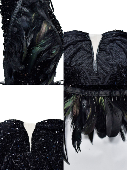Solid Color Strapless Backless Sequin Feather Dress