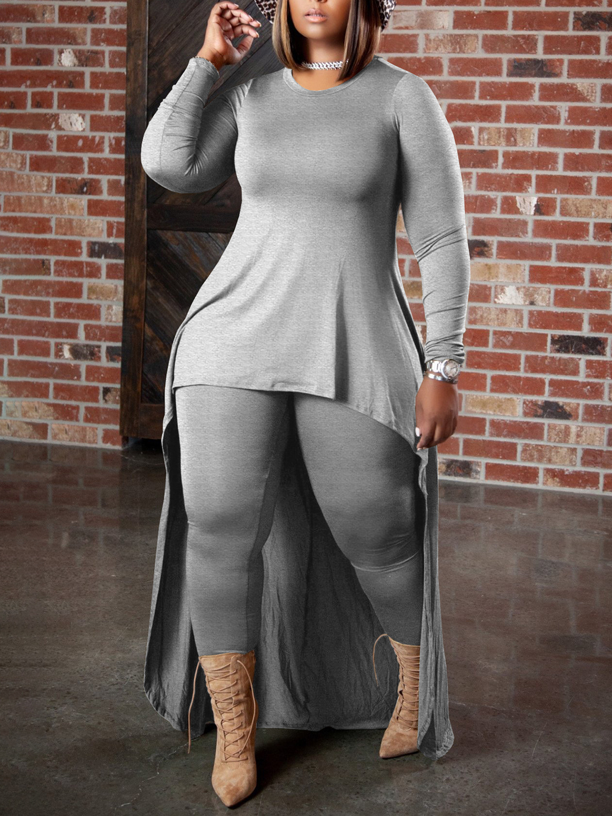 Irregular Top and Skinny Pants Two-Piece Set