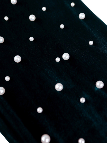 Velvet Ruffle Hem Beaded Midi Dress