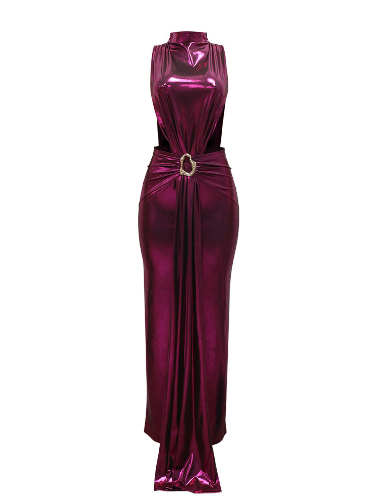 Sleeveless Shiny Glitter Hollow Out Maxi Dress