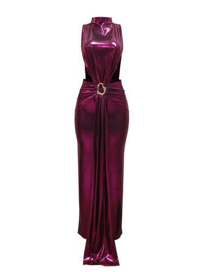 Sleeveless Shiny Glitter Hollow Out Maxi Dress