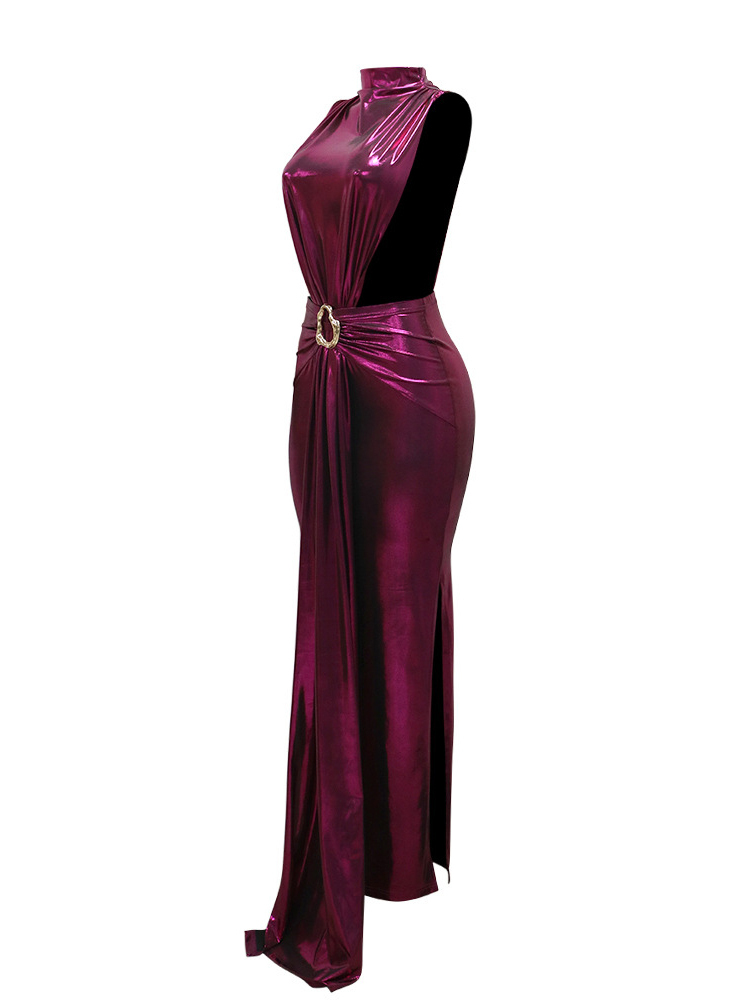 Sleeveless Shiny Glitter Hollow Out Maxi Dress