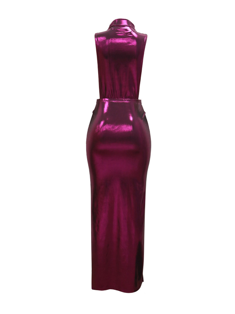 Sleeveless Shiny Glitter Hollow Out Maxi Dress