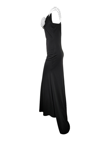 Floral Embellished Pearl Strap Maxi Dress