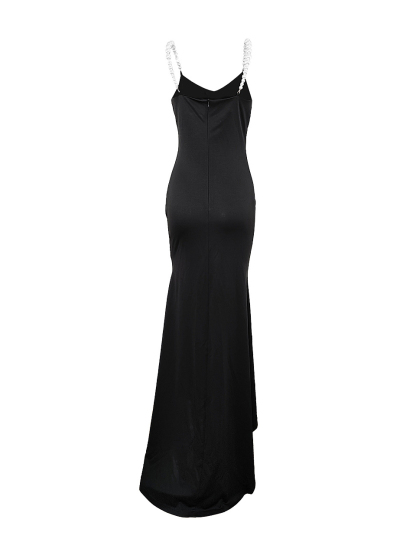 Floral Embellished Pearl Strap Maxi Dress