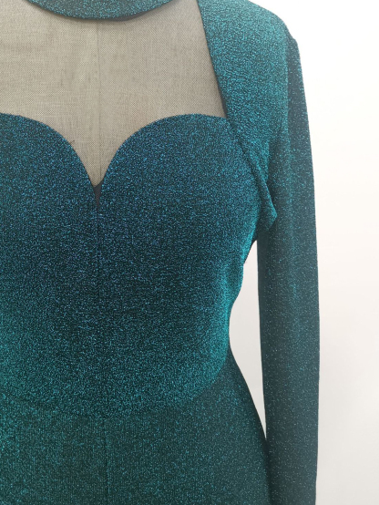 Long Sleeve Glitter High Neck Short Jumpsuit