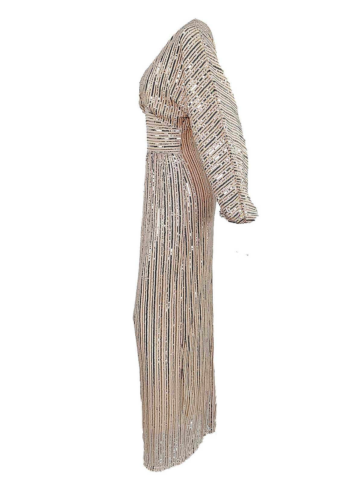 Sequin Long Sleeve V-Neck Maxi Dress
