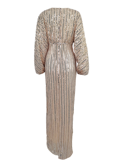 Sequin Long Sleeve V-Neck Maxi Dress