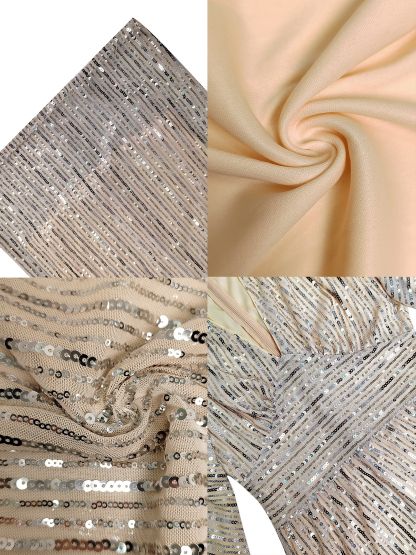 Sequin Long Sleeve V-Neck Maxi Dress