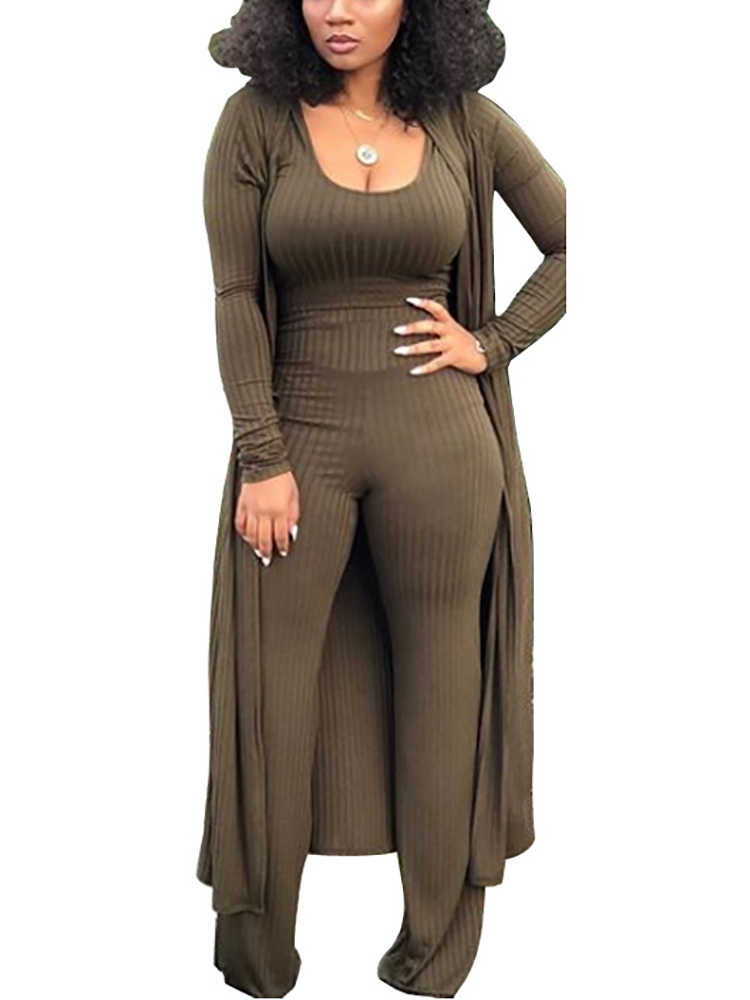 Three Pieces Set Crop Top Long Kimono Cardigan Pants