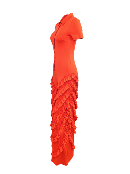 Two Pieces Short Sleeve Ruffle Trim Jumpsuit