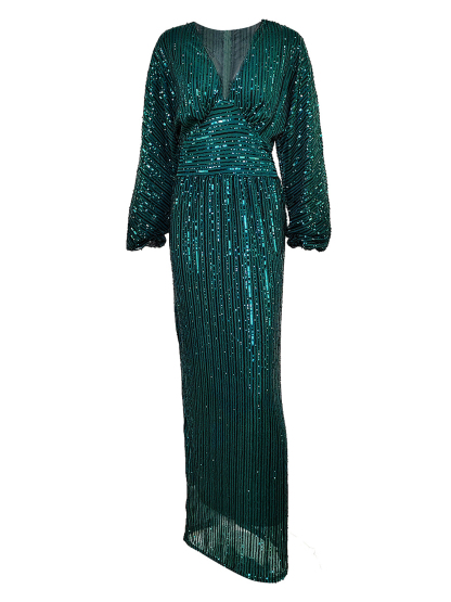 Sequin Long Sleeve V-Neck Maxi Dress