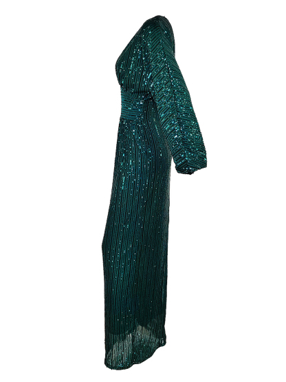Sequin Long Sleeve V-Neck Maxi Dress