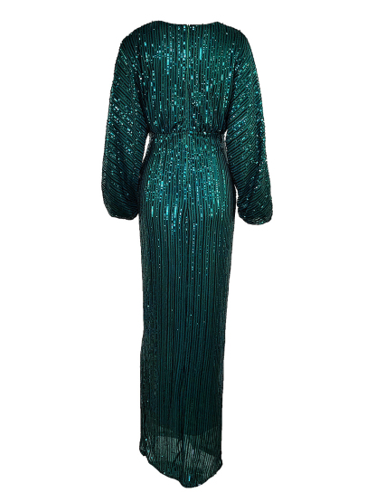 Sequin Long Sleeve V-Neck Maxi Dress
