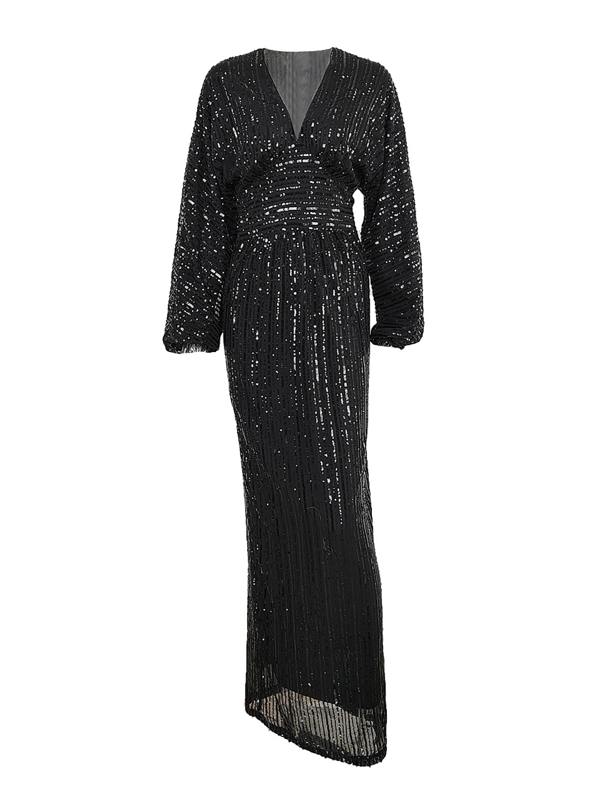 Sequin Long Sleeve V-Neck Maxi Dress