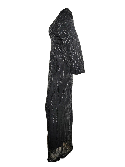 Sequin Long Sleeve V-Neck Maxi Dress