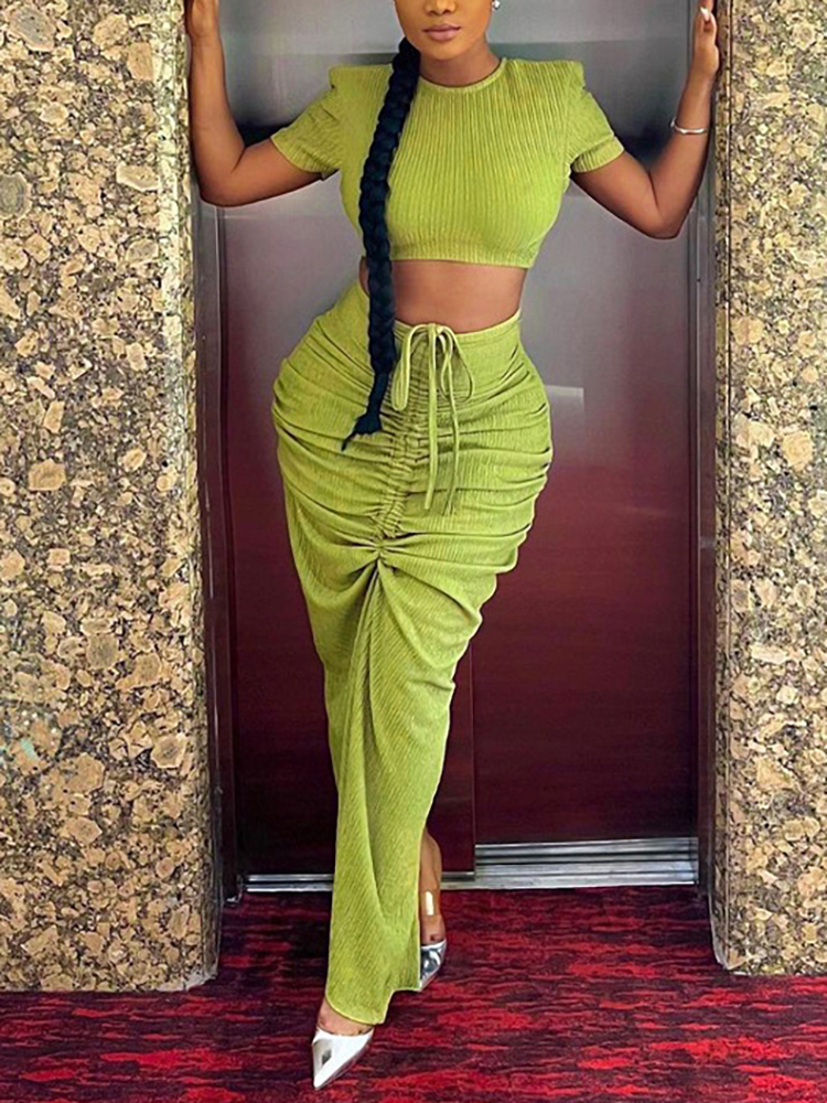 Two Pieces Crop Top Pleated Skirt Sets