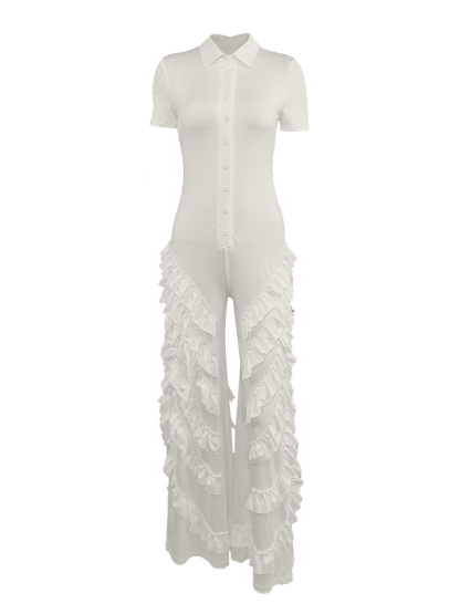 Two Pieces Short Sleeve Ruffle Trim Jumpsuit