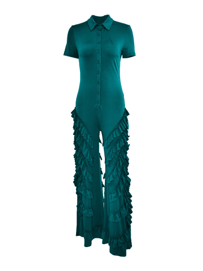 Two Pieces Short Sleeve Ruffle Trim Jumpsuit