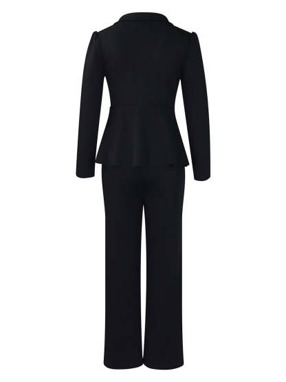 Tailored Lapel Peplum Blazer Pants Set
