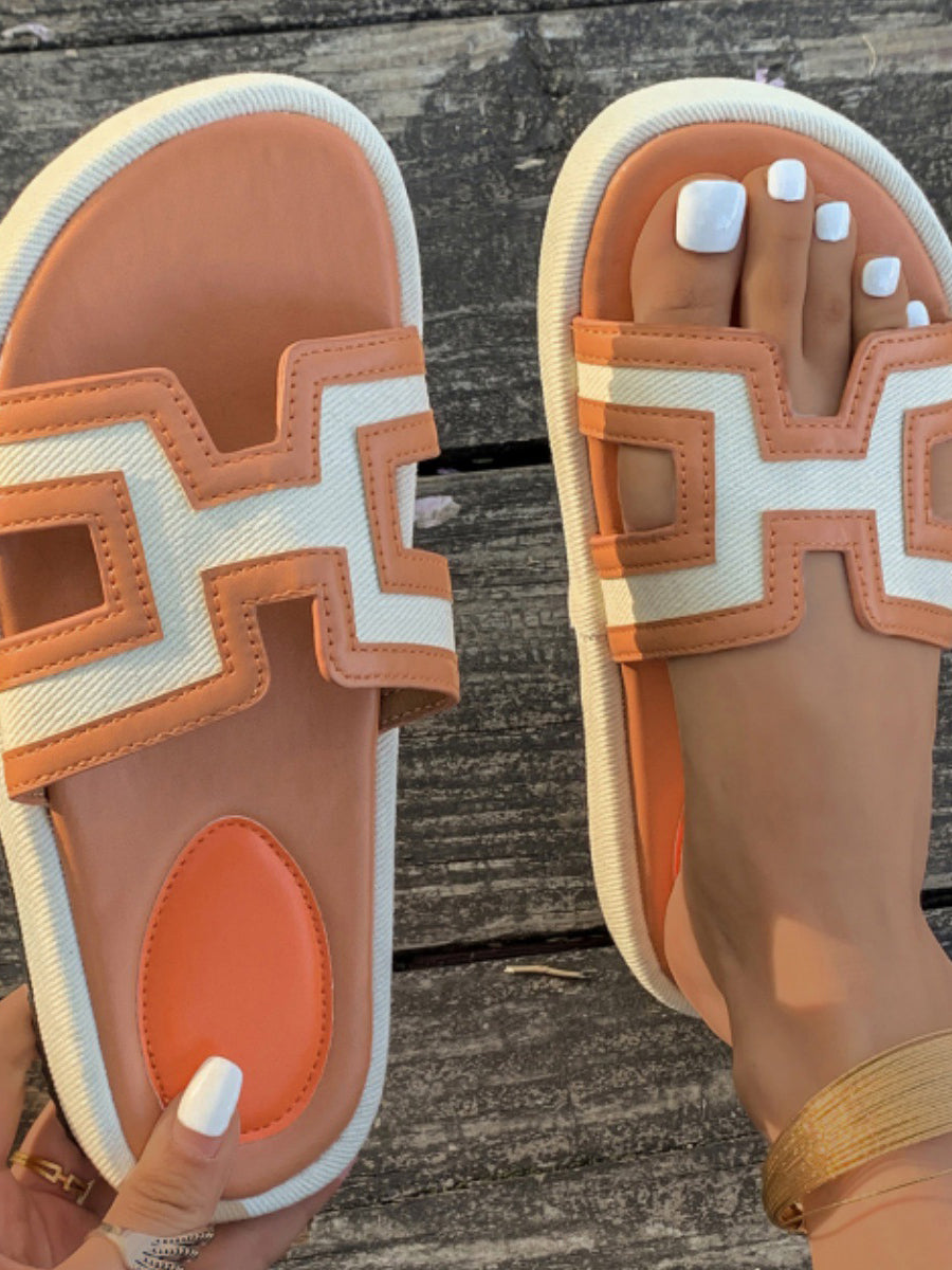 Colorblock Geometric Slide Sandals