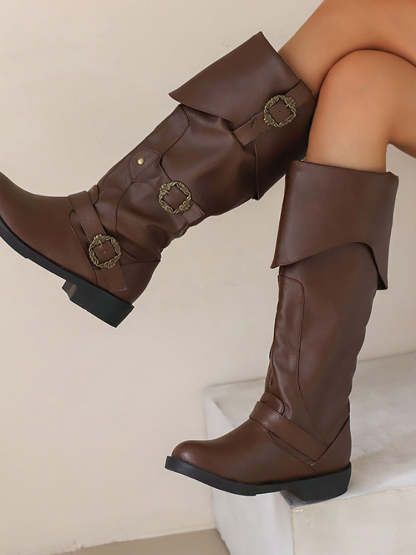 Vintage Buckle Belted Boots