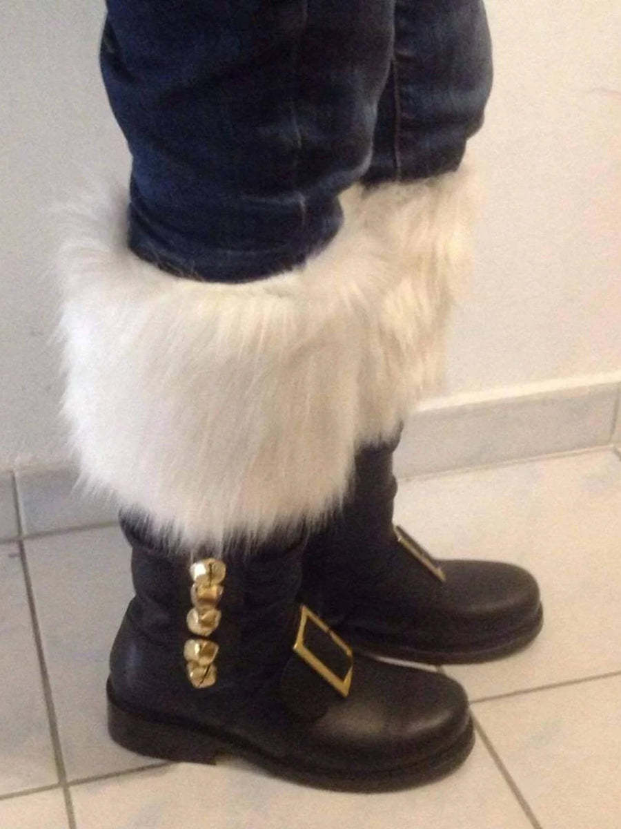 Fur Trim Buckles Bell Decor Santa Boots