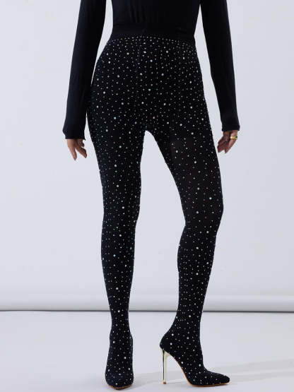 Rhinestone Stiletto Pointed Toe Pants Boots