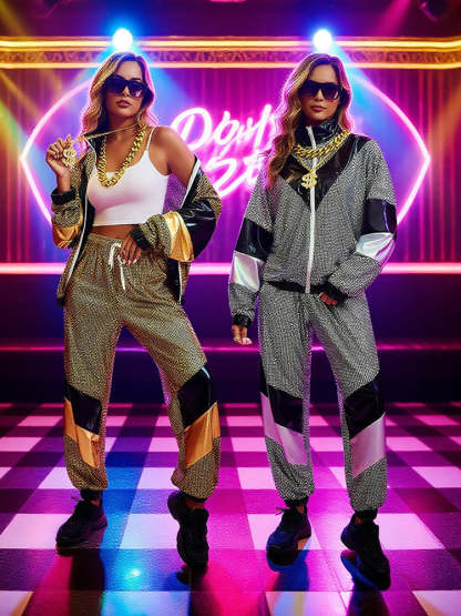 Halloween 80s Disco Glitter Jacket Pants Sets