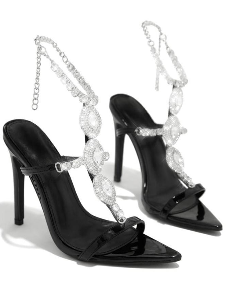 Rhinestone Chain Strap Stiletto Heels