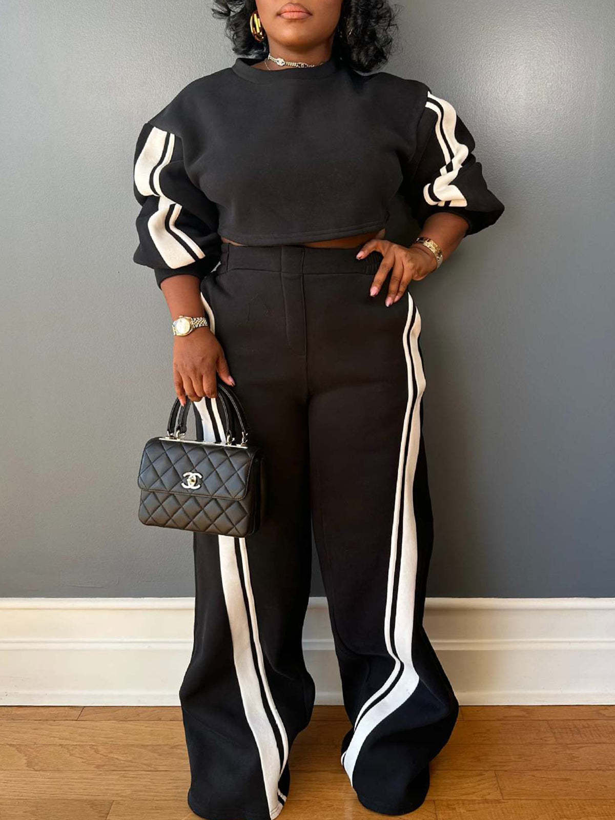 Striped Hoodie Straight-Leg Pants Set Tracksuits | Casual Stripes