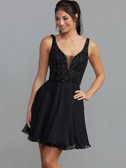 Sequin Sleeveless Chiffon Patchwork Mini Dress