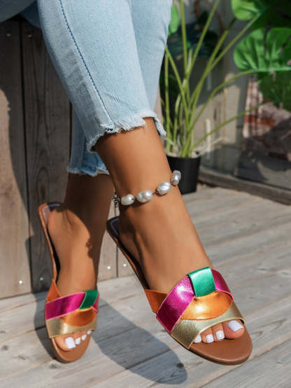 Cross Strap Flat Slides