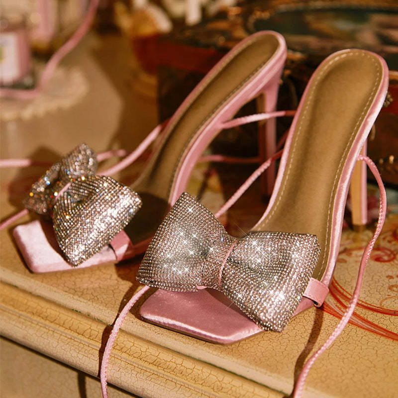 Glitter Bow Tie Open Toe Heel