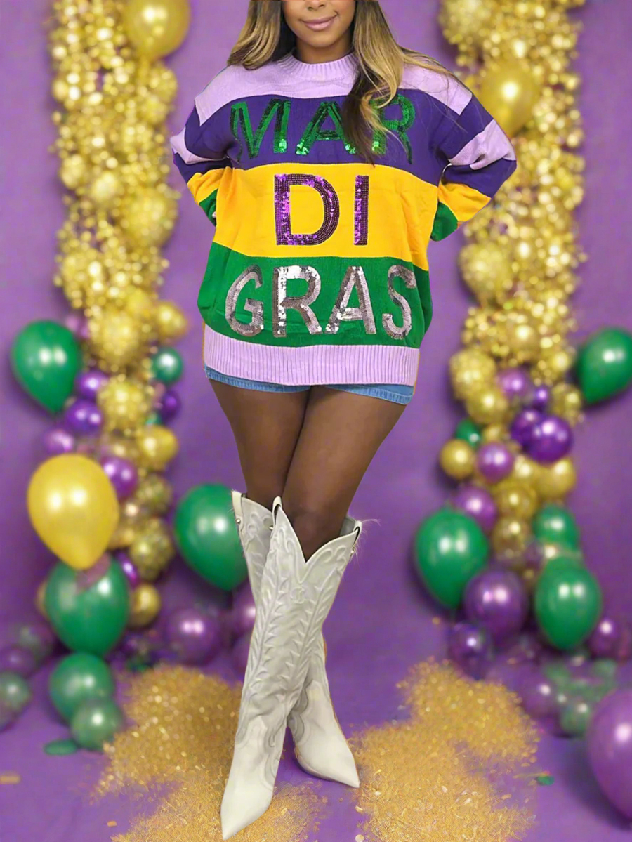 Color Block Sequin Knit Sweater | Casual Fashion