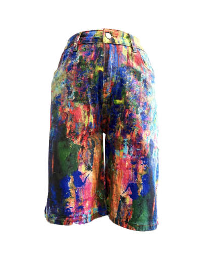 Multicolor Artistic Pocket Denim Shorts