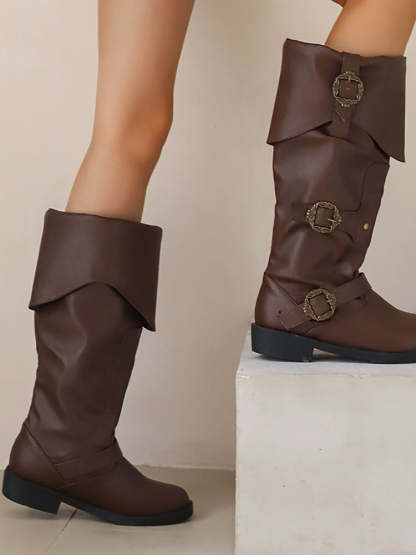 Vintage Buckle Belted Boots