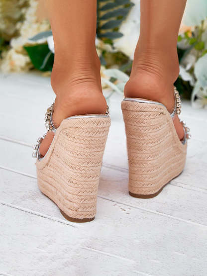Rhinestone Transparent Strap Wedge Sandals