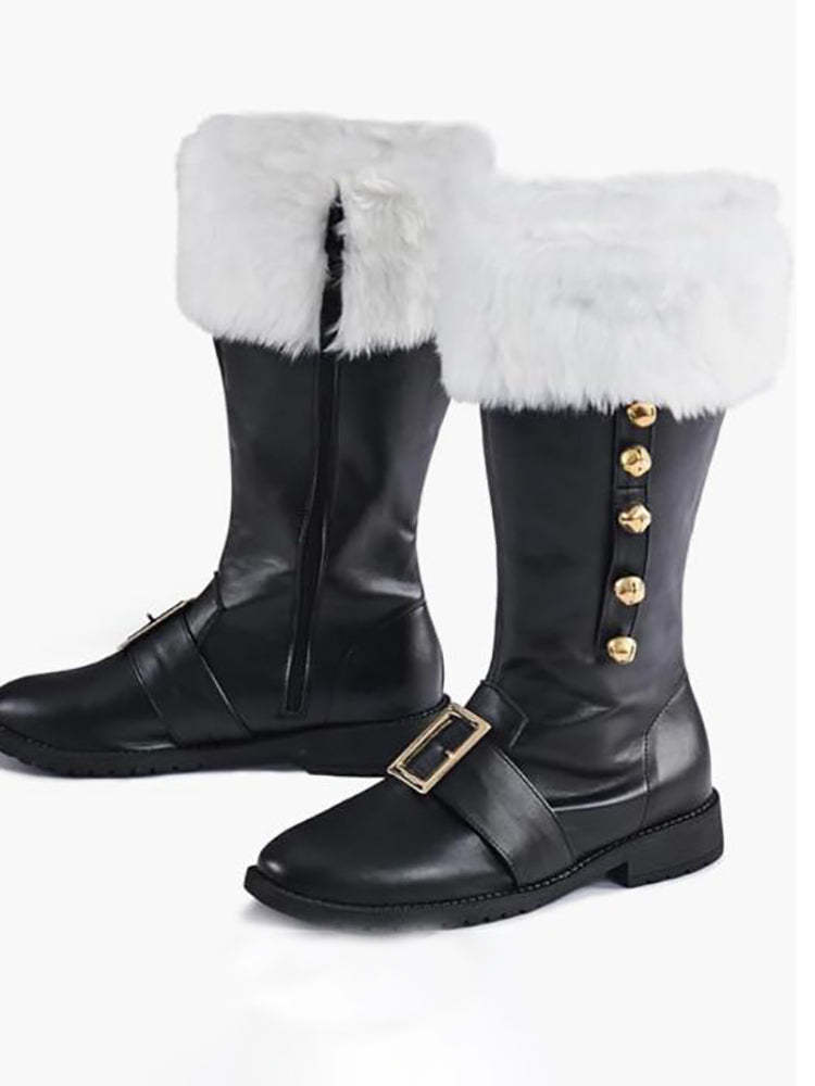 Fur Trim Buckles Bell Decor Santa Boots