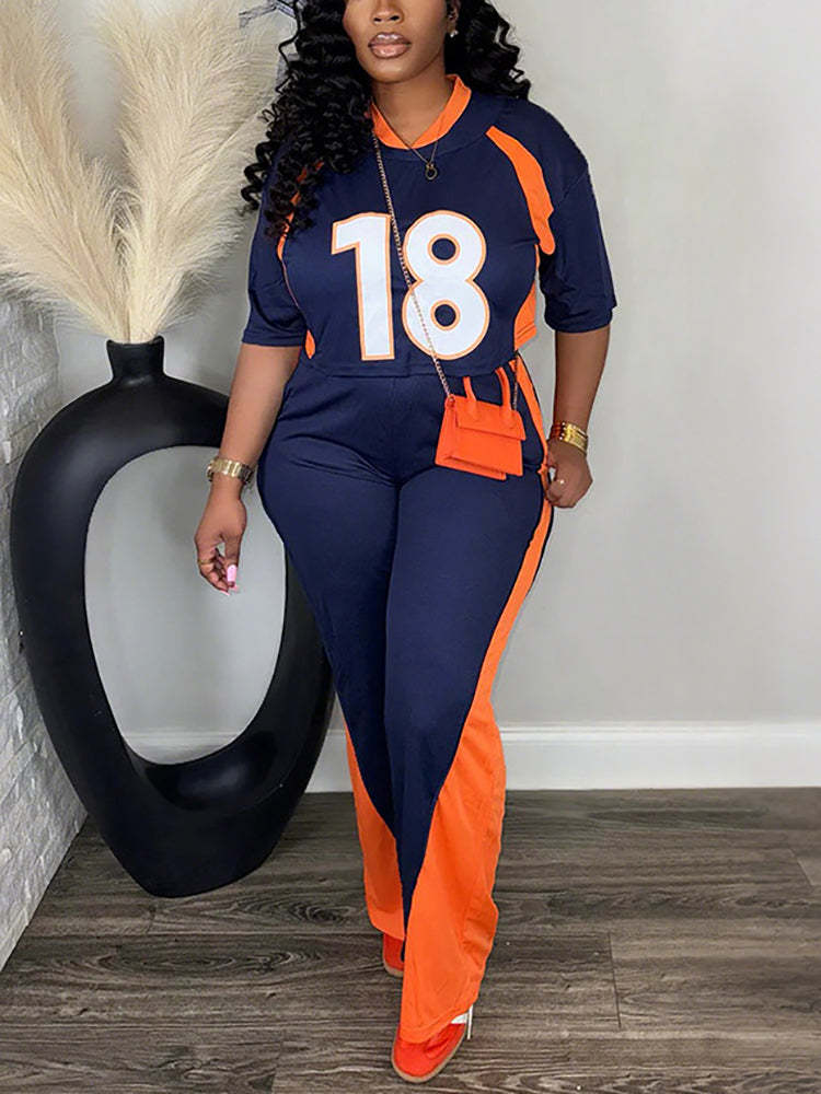 Two Piece Number Print Sports Set | Women��s Tracksuit Outfit