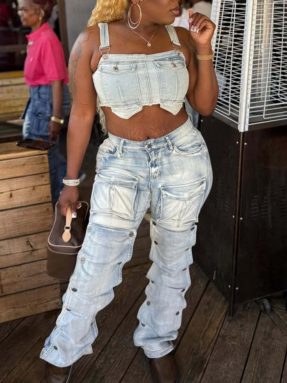 Casual Multi-Pocket Straight Leg Jeans | Denim Pants