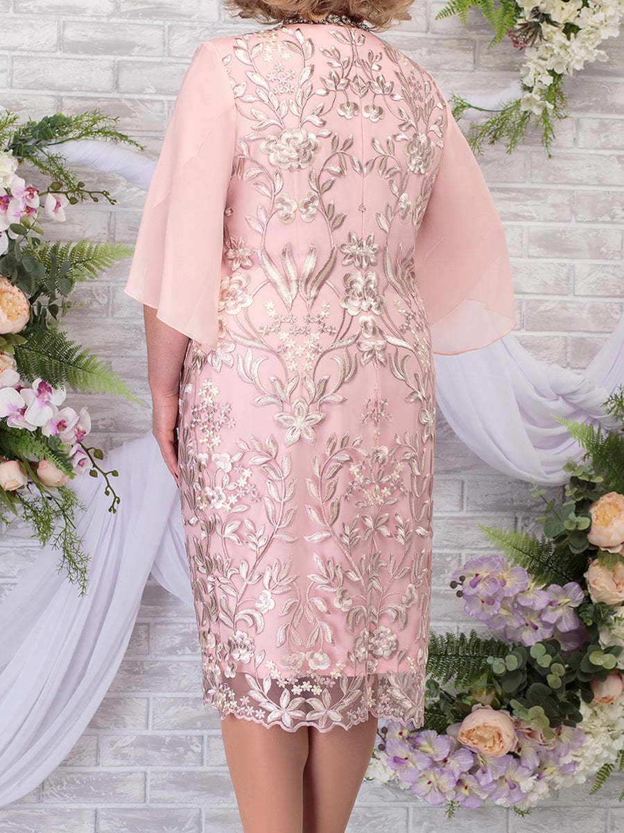 Round Neck Embroidered Short Sleeve Plus Size Dress