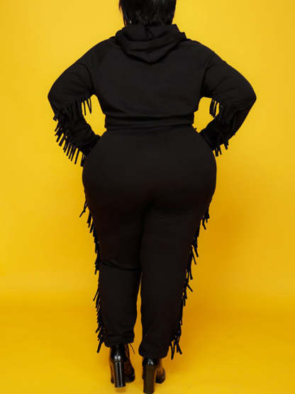 Two Pieces Plus Size Fringe Hooded Tracksuit