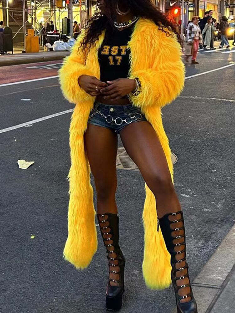 Street Style | Clubwear Thick Fur Long Coat | Winter Outerwear