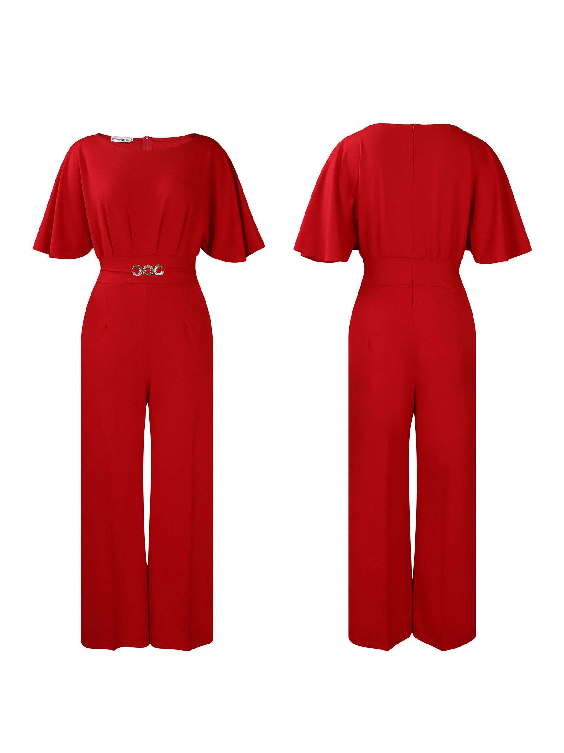Round Neck Solid Color Wide-Leg Jumpsuit