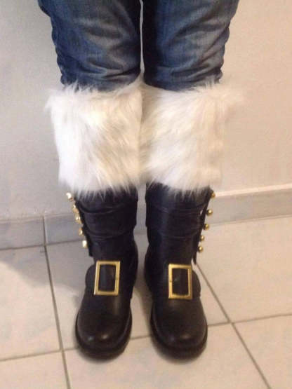 Fur Trim Buckles Bell Decor Santa Boots