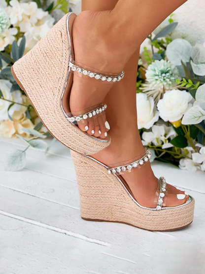 Rhinestone Transparent Strap Wedge Sandals