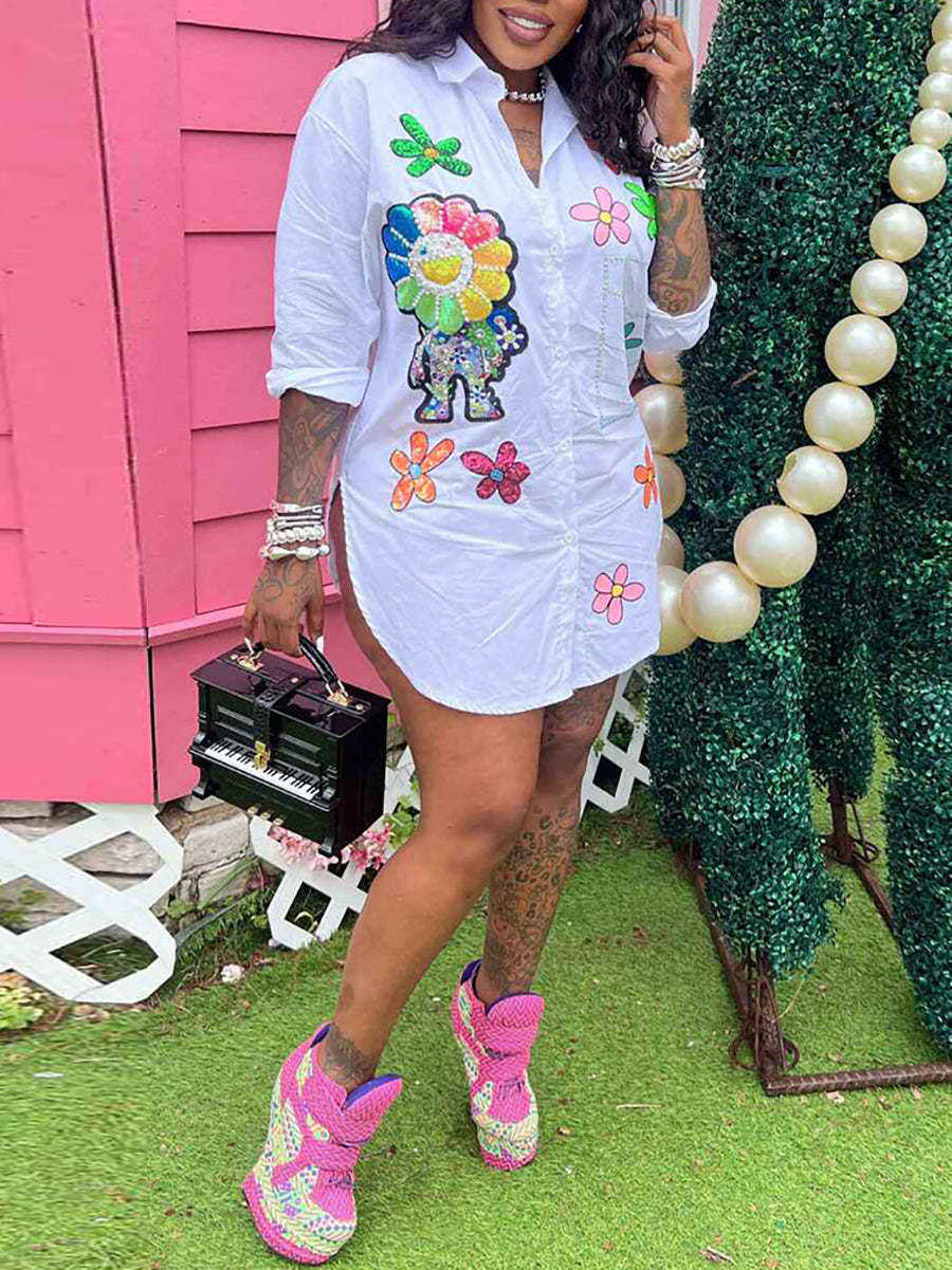 Pearl Floral Print Shirt Dress